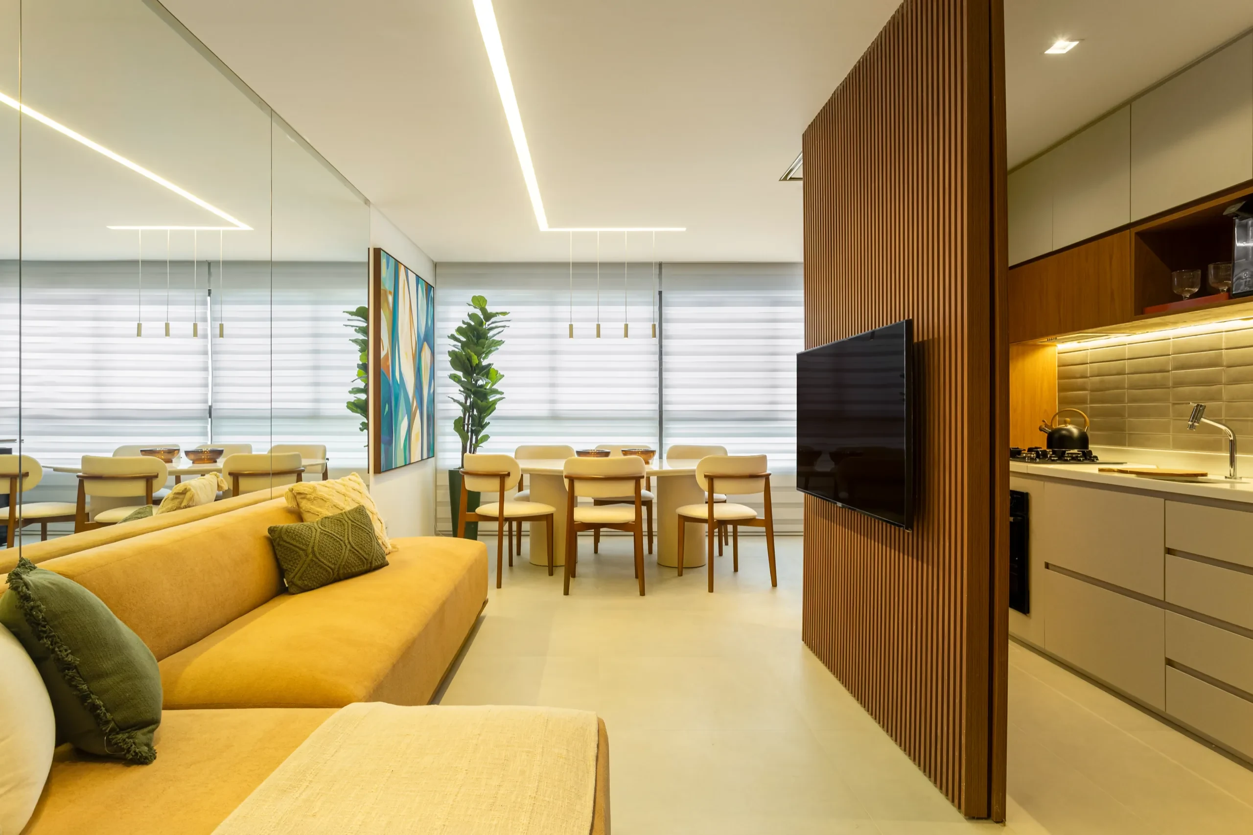 Sala integrada com cozinha